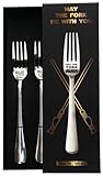 getDigital Creazione propria getDigital Set di forchette May The Fork Be With You – 2 forchette da tavola in acciaio inox con scritta SciFi per geek e nerd, lavabile in lavastoviglie (20,5 cm)