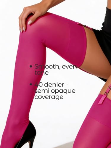Image of Mila Marutti Thigh High Stockings for Women | Garter Belt Stockings Semi Opaque 40D | Colored Suspender Stockings Pantyhose