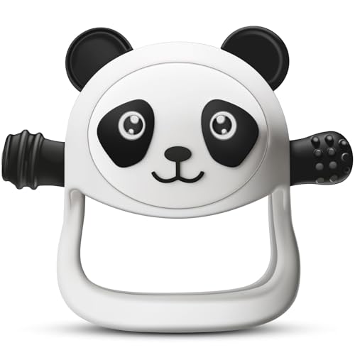 Image of COZYPANDA Teething Toys for Babies 0-6-12 Months, Never Drop Baby Teether for Teething Relief, Silicone Panda Baby Hand Mittens with Sucking Need Pacifier, Baby Chew Toys for Breast Feeding (White)