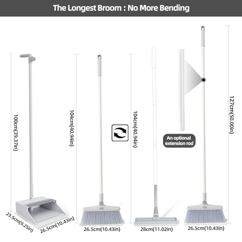 BUUROOHM Besen- und Kehrschaufel-Set für Zuhause, mit langem Griff, 104 cm/127 cm, Kehrschaufel, Kombi-Set für Zuhause, Küche, Zimmer, Büro, Lobby, Boden, Innen- und Außenbereich, aufrechter