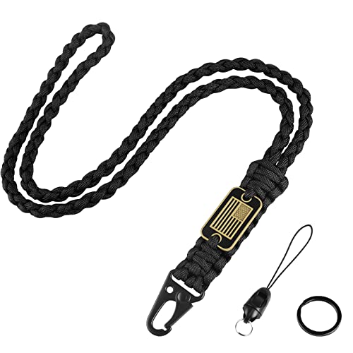 MDSXO Paracord Key Lanyard for Men Black Neck Lanyard for Keys with Cool USA Flag Long Heavy Duty Braided Keychain Lanyard for Wallets Keys WhistleCamera Phone Outdoor Activities