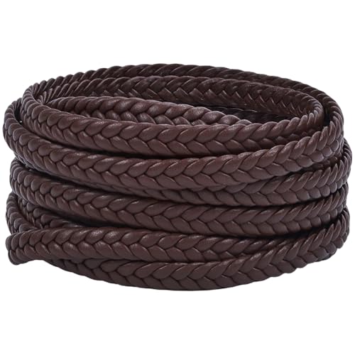 GORGECRAFT Cordón de Cuero Trenzado de PU de 5 m X 10mm Cordón de Bolo Tiras de Cuero Sintético de 3mm de Grosor Hilos Trenzados de Cuero Sintético Plano de Color Marrón Coco Cuerda para Pulseras Col