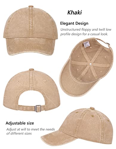 3 Pack Vintage Washed Cotton Adjustable Distressed Baseball Caps Men Women Summer Unstructured Soft Low Profile Blank Plain Ball Cap Outdoor Workout Fitness Sport Running Dad Hat Black Khaki Navy #TOP2