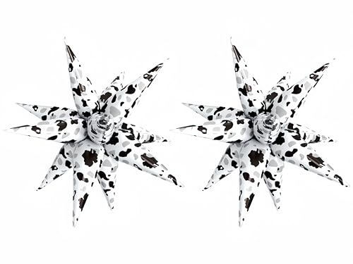 Image of 2Pcs Cow Print Star Balloons Party Decorations/32 Inch Black White Explosion Star Foil Balloons for Western, Farm, Barn, Cowgirl, Baby Shower, Birthday Party Supplies (2Pcs White cow pattern)