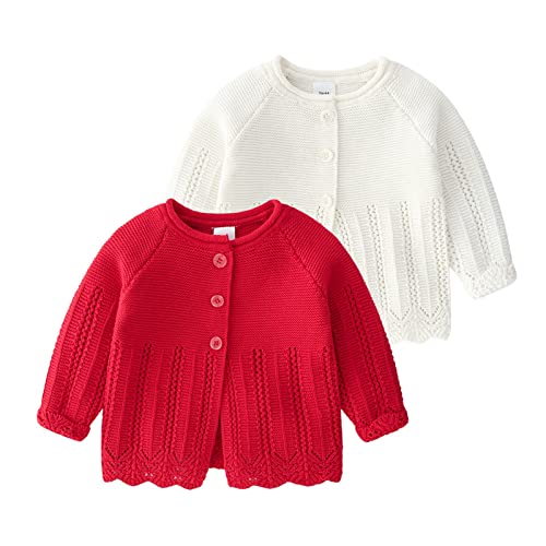 Toddler Girls Knitted Cardigan Sweater Crewneck Knit Crochet Button Closure Cardigan Tops Coat Outwear for Baby Girls