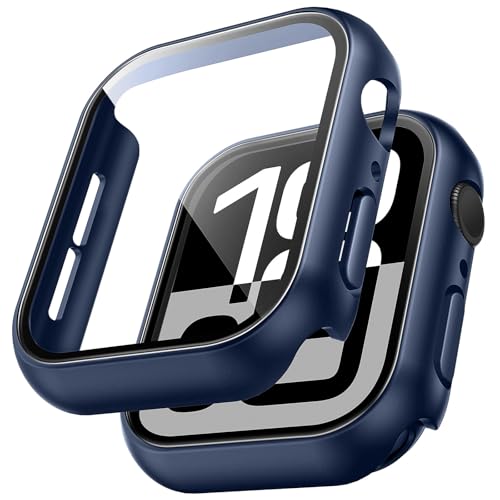 Image of VEMIGON Hard PC Case Compatible with Apple Watch Series 11 /10 42mm with Tempered Glass Full Screen Protector, Full Coverage, Touch Sensitive, Ultra-Thin HD Bumper Protective Cover for iWatch-Dark Blue