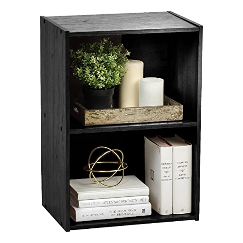 Iris Ohyama, Meuble de rangement, Bibliothèque, 2 Etagères fixes, Solide, Design,Multifonctionnel, Bureau, Entrée, Chambre, Salon - Basic Storage Shelf CX-2 - Chêne Noir