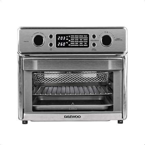 Consejos para Comprar Horno Daewoo los 5 más buscados. 43 Horno Freidora de Aire Daewoo 25L, Multifuncional 3 en 1, Rostizador, Horneado, Cocción sin Aceite, Pantalla Digital, Acero Inoxidable.