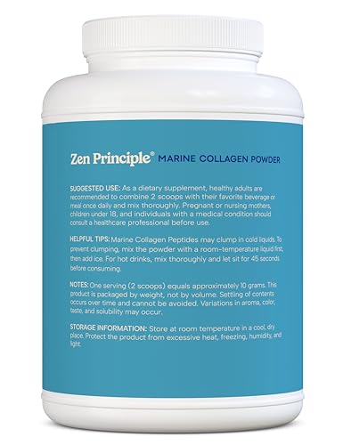 Zen Principle Marine Collagen Peptides Powder 3 lb. Wild-Caught Fish, Non-GMO. Supports Healthy Skin, Hair, Joints, and Bones. Hydrolyzed Type 1 & 3 Protein. Amino Acids, Unflavored, Easy to Mix.