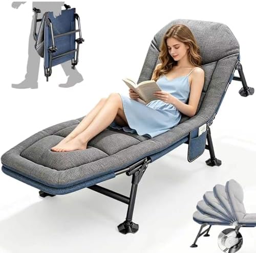 Chaise longue pliable, lit de camping 5 positions, transat pliabl...