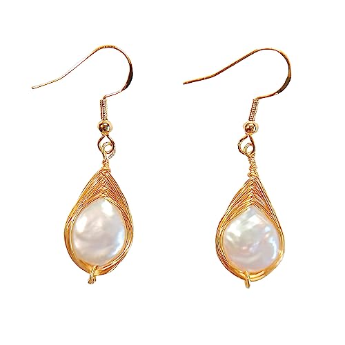 Boucles d'Oreilles Crochets Pendantes Originales Faites Main - Perles Baroques en Forme de Goutte d'Eau - Œil du Diable - Un Look Vintage Classique Rénové en Version Moderne