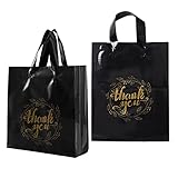 Plastic Thank You Merchandise Bags Gift Bags Reusable Thank You Shopping Bags with Loop Handles (9x12 Inch (Pack of 100), Black)