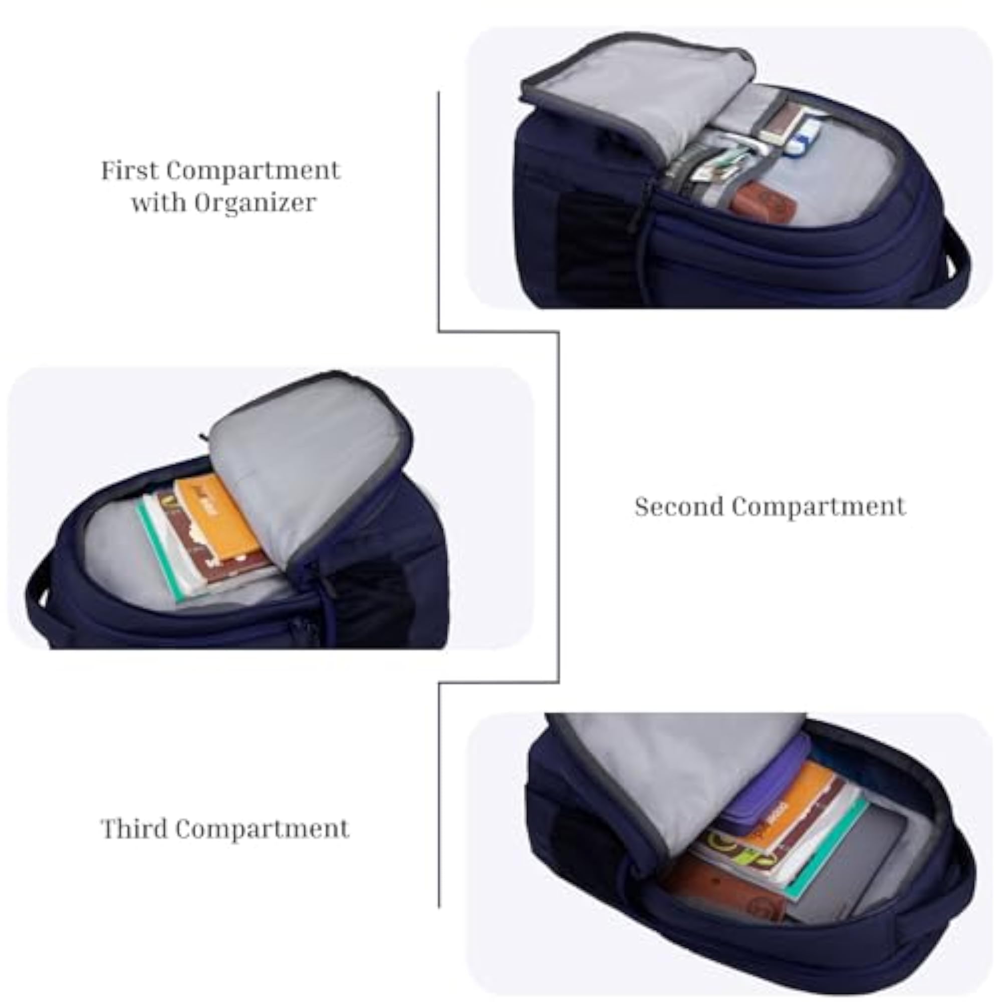Tobari Navy 38L School Backpack with Wolf Print Design