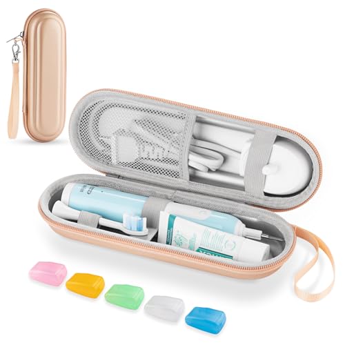 Image of Hard Shell Travel Case for Oral-B /Phlips Sonicare Electric Toothbrush (Gold with brush head protection cover)
