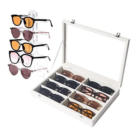 Pangkeep Sunglasses Organizer for Women Men, Eyeglasses Eyewear Display Case,Sunglasses Collection Box, Sunglass Glasses Storage Holder Box,8 Slots Cover