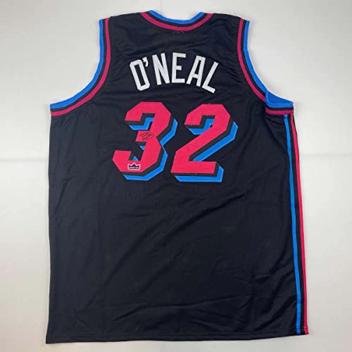 Facsimile Autographed Shaquille Shaq O'Neal Miami Black Vice City Reprint Laser Auto Basketball Jersey Size Men's XL