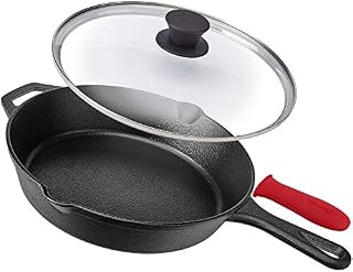 Pre-Seasoned Cast Iron Skillet (10-Inch) with Glass Lid and Handle Cover Oven Safe