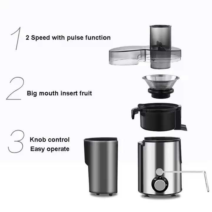 Royal Swiss Centrifugeuse Verticale 600W – Slowjuicer Extraction à Froid, Réservoir Jus 600ml, Bac à Pulpe 1L, 3 Vitesses, Anti-Goutte, Design Compact et Élégant – Image 5
