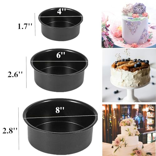 Cake Pan Set of 3 – 4/6/8 Inch Non-Stick Stainless Steel Round Baking Cake Pans – Baking Tool Oven Circular Cake Plate – Black Finish - Image 3