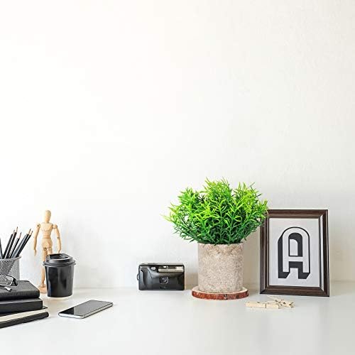 TJ.MOREE Realistic Decorative Faux Rosemary Plant, Greenery Artificial Plant with Pots and Free Wooden Slice Coaster for Indoor Shelf and Home Office Table Window Decor