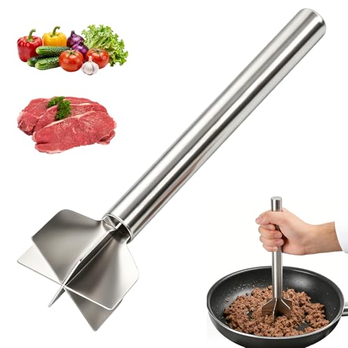 Meat Masher, Stainless Steel 6 Blade Ground Beef Chopper Tool
