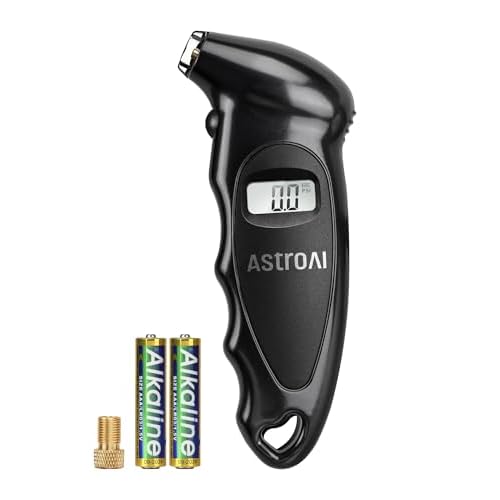 AstroAI Digital Tire Pressure Gauge with Replaceable AAA Batteries, 150 PSI 4 Settings Stocking Stuffers for Car Truck Bicycle Backlit LCD Non-Slip Grip Car Accessories, Black