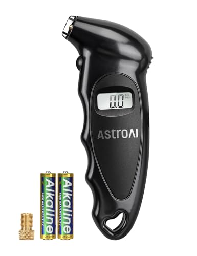 AstroAI Digital Tire Pressure Gauge with Replaceable AAA Batteries, 150 PSI 4 Settings Stocking Stuffers for Car Truck Bicycle Backlit LCD Non-Slip Grip Car Accessories, Black