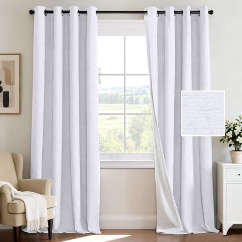 Image of H.VERSAILTEX 100% Blackout Curtains for Bedroom 108 Inches Long Grommet Linen Face Full Light Blocking Curtain Drapes for Living Room Thermal Insulated Linen Look Curtains 2 Panels Set, Bright White