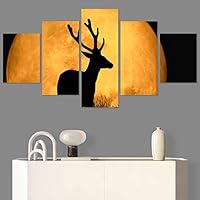 SIGNWIN 5 Panel Canvas Wall Art Modern Art Animals Colorful Decorative Elements Multicolor Photography Silhouette for Home Decorations Ready to Hang - 60