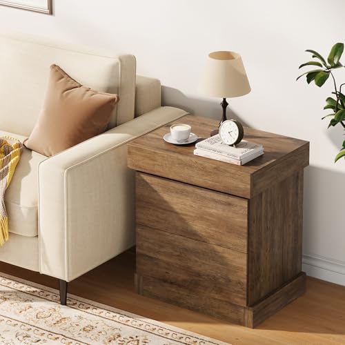 Condemo Nightstand with Hidden Storage, Farmhouse Bedside Table with 3 Drawers and Sliding Top, Side End Table for Living Room, Bedroom, Little Spaces (Natural Oak) - Thumbnail 7