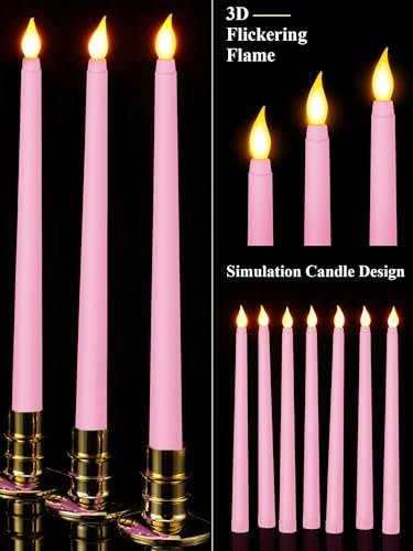 Image of Funtery 48 Pcs Flameless LED Taper Candles Battery Operated Candles Bulk Realistic LED Candlesticks Flickering for Wedding Church Party Home Decor(Pink,11 Inch,Classic Style)