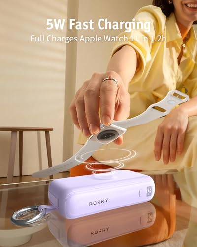 Image of RORRY Flow Portable Charger 10000mAh 40W Wall Plug Power Bank Battery Pack | Built-in USB-C Cable, Keychain Design, Fast Charging, for iPhone 17 /16 /15, Apple Watch, iPad, 3-in-1, Travel Essential