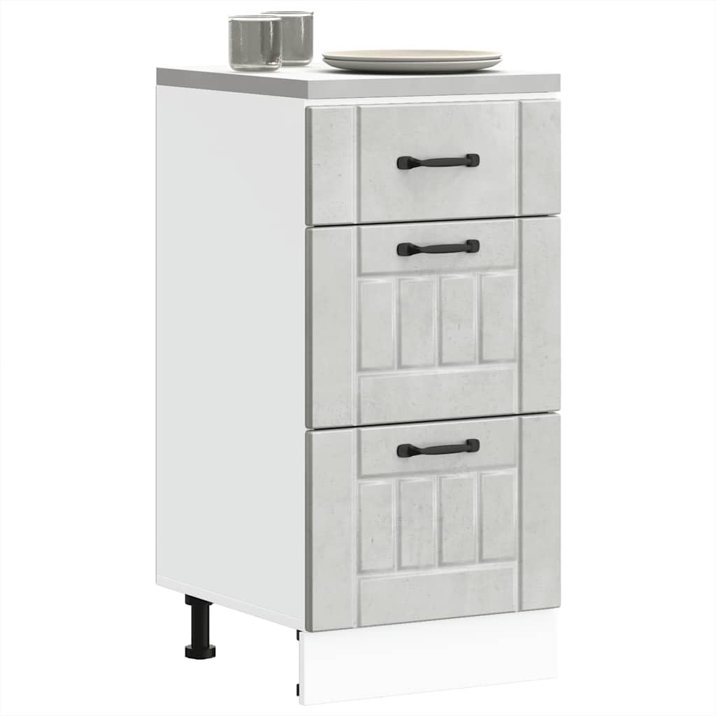 Meuble de cuisine Lucca gris béton en aggloméré, 40 x 46 x 81,5 cm, avec pieds réglables, espace de rangement adapté pour vaisselle, tiroir, plan de travail, garde-manger, armoire d'appoint