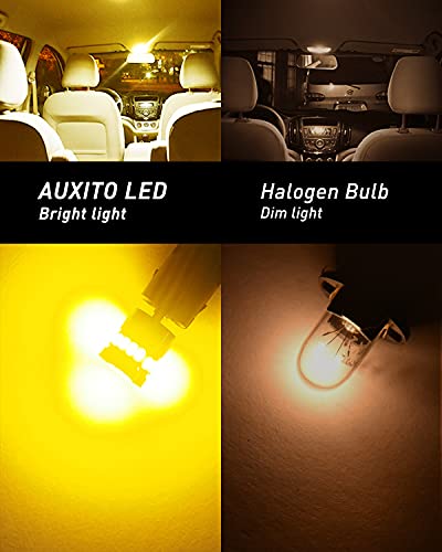 Image of AUXITO 194 LED Light, Amber Yellow 168 2825 W5W T10 Wedge LED Replacement Light Kit Error Free for Car Dome Map Door Parking License Plate Marker Lights, Pack of 10