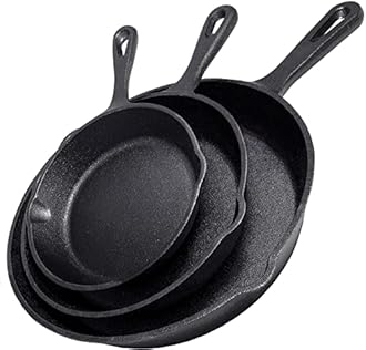 Cast Iron Skillet 3-Piece Set - Heavy-Duty Professional Restaurant Chef Quality Pre-Seasoned Pan Cookware Set - 10", 8", 6" Pans - For Frying, Saute, Cooking, Pizza & More,Black