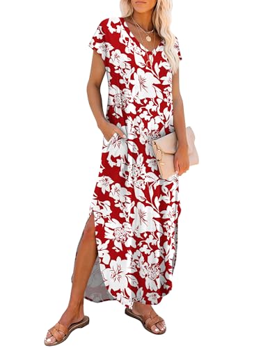 Image of RUMIA Summer Maxi Dresses for Women Cap Sleeve Long Sundress with Pockets