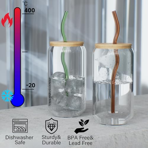 YUTRENN Reusable Glass Straws Sets of 8 Wavy Colorful Drinking Straw with 2 Cleaning Brushes, 8 inches 0.3" Thick Clear Straws High Borosilicate Glass Straw for Tumblers 10 Pack Gift Wrap by yutrenn - Used condition - Image 4