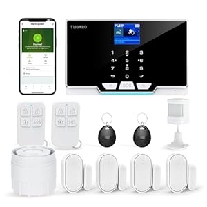 Alarm Security with Phone APP Alert,1.8″ TFT Colorful Screen Smart Home Security System 12Pieces Kits,Monitor Sensor,Remote Controls,Compatible with Alexa and Assistant for Home Apartment Villa,Black