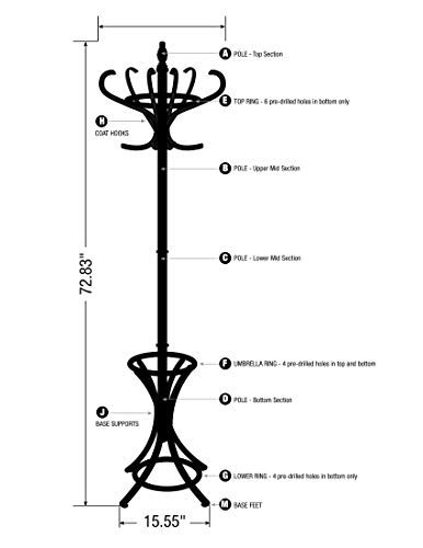 Headbourne 8002 Floor Standing Hat and Coat Rack with Umbrella Stand, Wood with Light Pine Finish