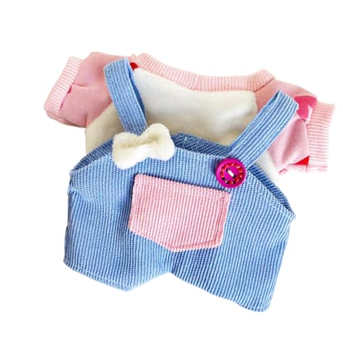 20cm人形服、ぬいぐるみかわいい服, ビスタプリントかわいいオーバーオールとトップス漫画 20 センチ人形の服, 女性女の子ぬいぐるみコスチュームごっこ遊びおもちゃリビングルーム、寝室用