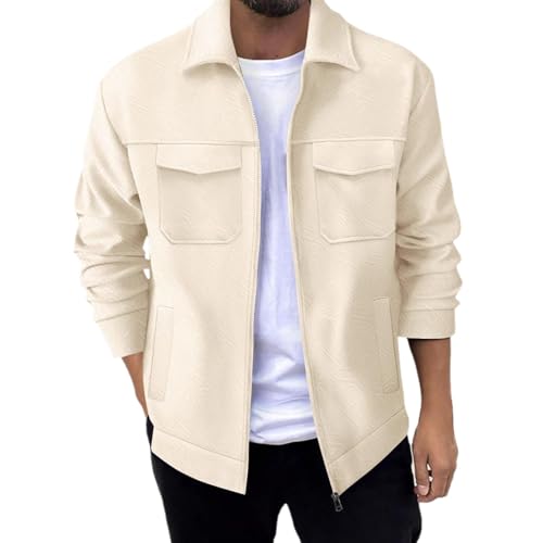 Mens Jacket Fall Winter Lapel Warm Retro Zip Up Long Sleeve Coat - image 1
