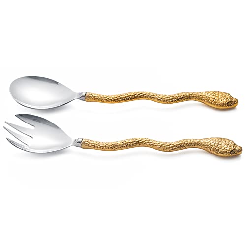 Conjunto de garfo e colher de serpente dourada para salada de latão e aço inoxidável, conjunto de de