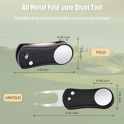 Mile High Life Ganzmetall Faltbares Golf Pitchgabel mit Pop-up Taste & Magnetkugel Markierung (Black Undulate)