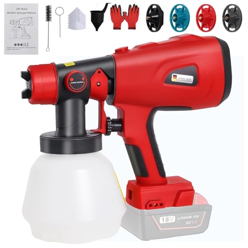 Cordless Paint Sprayer for Milwaukee M18 18V Lithium Battery, HVLP Brushless Spray Gun with 1000ML Container, 200W High Power Spray Gun 3 Patterns, 4 Size Nozzles for Home and Outdoors(Only Tools)