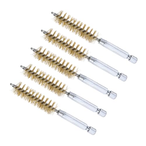 Image of Bore Brush, 14mm Dia 4 Inch Length, Brass Cleaning Wire Brushes with 1 /4 Inch Hex Shank - (Applications: for Power Drill, Die Grinder), 5-Pieces