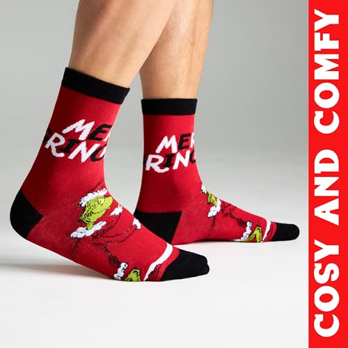 The Grinch Socks for Men Teens, Christmas Holiday Socks Soft Breathable Crew Socks Multipack, Gifts for Him (Multi)2