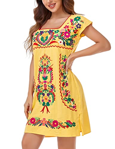 Image of YZXDORWJ Women Mexican Embroidered Dress Ruffle Collar Sleeveless