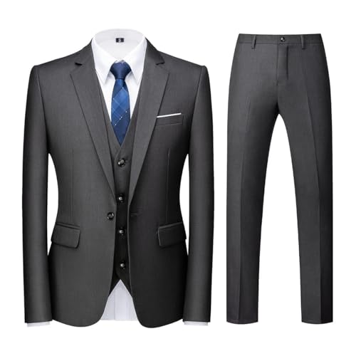 KUDORO Herren Anzüge 3-teilig Slim Fit Eine Knöpfe für Hochzeit Business Herrenanzug Sakko Weste Hose(Dunkelgrau S)