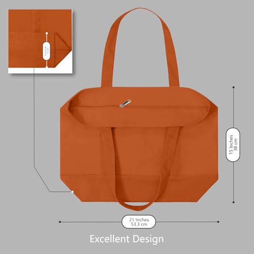 Image of TOPDesign 6-Pack Canvas Tote Bags with an External Pocket, Reusable Grocery Shopping Bags, Top Zipper Closure, Daily Essentials (Orange)