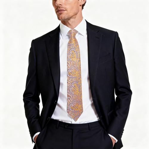 Image of DiBanGu Mens Paisley Tie Sets Silk Jacquard Woven Floral Necktie and Pocket Square Cufflinks Wedding Business Party